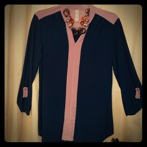 Navy and Tan Blouse